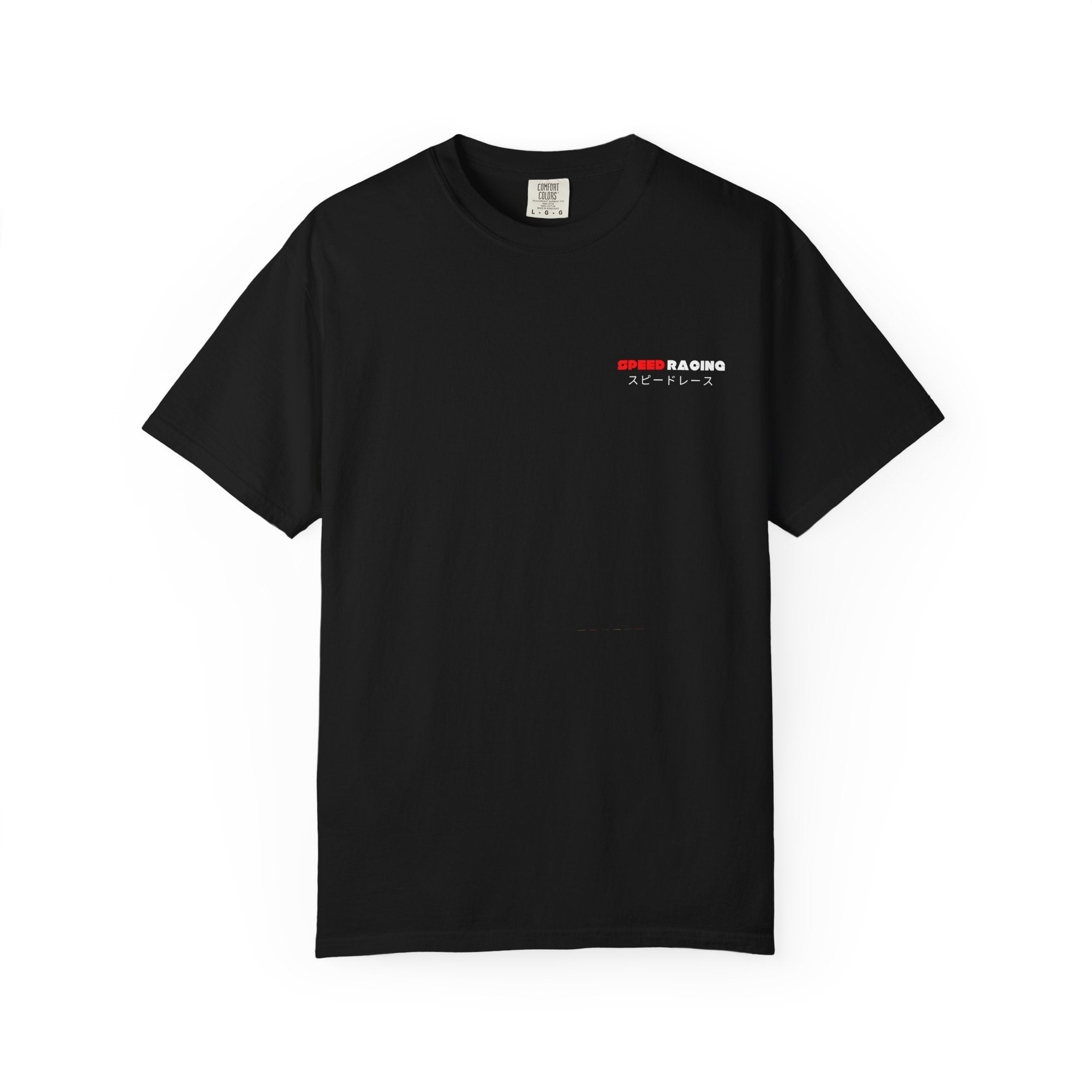 Retro Racecar T-Shirt — Vintage Stripes & Japanese Text Graphic